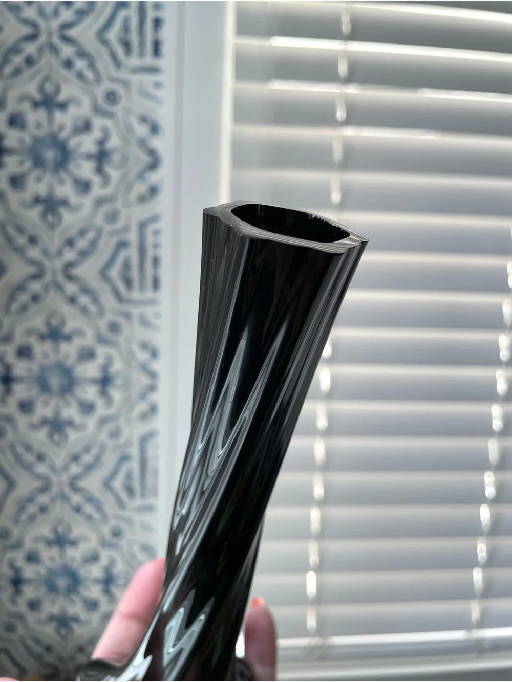 Vintage black glass twist bud vase minimalist